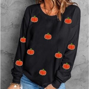 Pumpkin Round Neck Long Sleeve Sweatshirt
